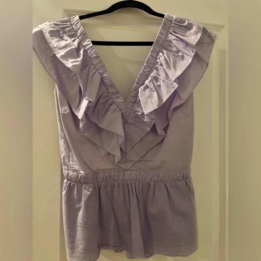 Express Lilac Ruffle V-Neck Top - Picture 5 of 13